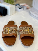 GUCCI Horsebit GG Leather Slide - Brown EU39.5