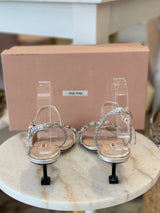 MIU MIU Glitter & Crystal-Embellished Kitten-Heel Sandals - Silver EU 39.5