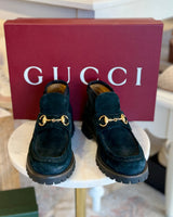 GUCCI Women's Suede Ankle Boot with Horsebit - Black Sz39.5