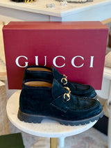 GUCCI Women's Suede Ankle Boot with Horsebit - Black Sz39.5