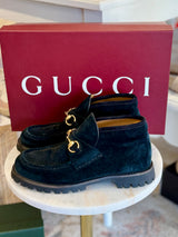 GUCCI Women's Suede Ankle Boot with Horsebit - Black Sz39.5