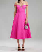 SELF PORTRAIT Textured Diamante Midi Dress - Pink US8 NZ12