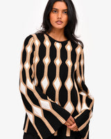CHLOÉ Intarsia Wool & Silk Knit Sweater - Black/Brown  Size M
