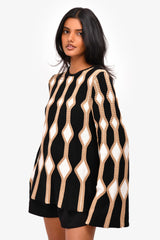 CHLOÉ Intarsia Wool & Silk Knit Sweater - Black/Brown  Size M