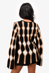 CHLOÉ Intarsia Wool & Silk Knit Sweater - Black/Brown  Size M