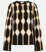 CHLOÉ Intarsia Wool & Silk Knit Sweater - Black/Brown  Size M