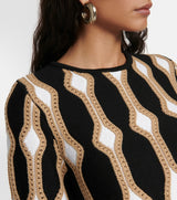 CHLOÉ Intarsia Wool & Silk Knit Sweater - Black/Brown  Size M