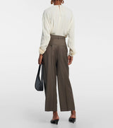 TOTEME Cropped Pleated Wool Straight-Leg Pants - Brown  Sz38 NZ8