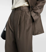 TOTEME Cropped Pleated Wool Straight-Leg Pants - Brown  Sz38 NZ8