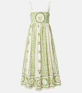 AGUA by AGUA BENDITA Barbara Cotton Midi Dress - Green Floral SzM