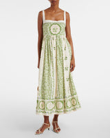 AGUA by AGUA BENDITA Barbara Cotton Midi Dress - Green Floral SzM