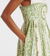 AGUA by AGUA BENDITA Barbara Cotton Midi Dress - Green Floral SzM