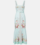 SELF PORTRAIT Linen & Cotton Belted Maxi Dress - Floral SzM