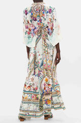 CAMILLA Silk Plumes and Parterres Long Kaftan - White SzS/M