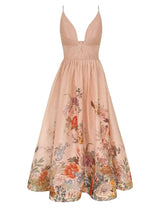 ZIMMERMANN Pavillion V Neck Midi Dress - Peach Sz0 NZ8