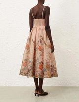 ZIMMERMANN Pavillion V Neck Midi Dress - Peach Sz0 NZ8