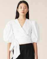 GANNI Poplin Wrap Blouse - Crisp White Sz34 NZ8