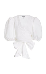 GANNI Poplin Wrap Blouse - Crisp White Sz34 NZ8
