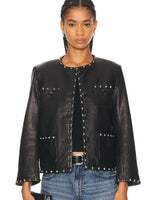 R13 Cropped Leather Slouch Studded Jacket - Black Sz Medium