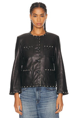 R13 Cropped Leather Slouch Studded Jacket - Black Sz Medium