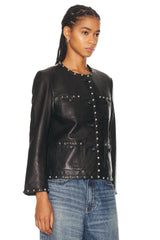 R13 Cropped Leather Slouch Studded Jacket - Black Sz Medium