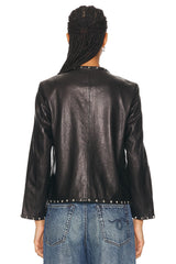R13 Cropped Leather Slouch Studded Jacket - Black Sz Medium