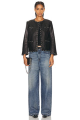 R13 Cropped Leather Slouch Studded Jacket - Black Sz Medium