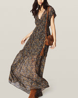 BA&SH Samanta Georgette Maxi Dress - Caramel Sz2 NZ Medium