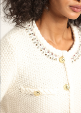 DEREK LAM 10 CROSBY Zaria Embellished Cardigan Jacket - Ivory Sz Small