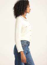 DEREK LAM 10 CROSBY Zaria Embellished Cardigan Jacket - Ivory Sz Small