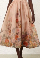 ZIMMERMANN Pavillion V Neck Midi Dress - Peach Sz0 NZ8