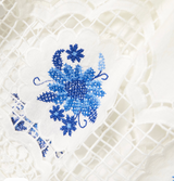 FARM RIO Daisy Embroidered Linen Blend Top - White /Blue SzS