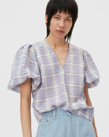 GANNI Seersucker V Neck Top - Violet Sz36 NZ10