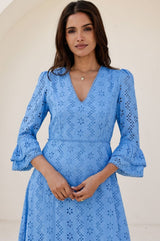 ASPIGA Victoria Cotton Broderie Dress - Blue SzXL
