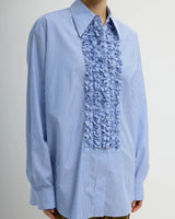 TIBI Easy Tuxedo Shirt - Blue Stripe SZ Medium