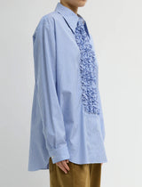 TIBI Easy Tuxedo Shirt - Blue Stripe SZ Medium