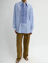 TIBI Easy Tuxedo Shirt - Blue Stripe SZ Medium