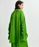 ESSENTIEL ANTWERP Judith Ruffle Oversize Shirt - Green SzXS