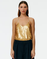 TIBI Eclair Sequin Beading Cami - Gold Sz6 NZ10
