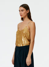 TIBI Eclair Sequin Beading Cami - Gold Sz6 NZ10