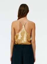 TIBI Eclair Sequin Beading Cami - Gold Sz6 NZ10