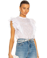 VERONICA BEARD Jie Eyelet Top - White Sz0 NZXS