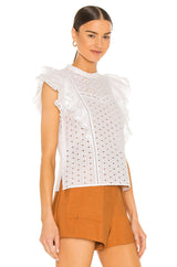 VERONICA BEARD Jie Eyelet Top - White Sz0 NZXS