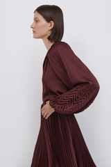 JONATHAN SIMKHAI Wanda Pleated Top - Mulberry US10 NZ14