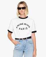ANINE BING Jaylin S Sleeve T-Shirt Paris - White  Sz Large