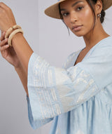 GREEK ARCHAIC KORI  Feather Embroidered Top - Blue & White SzS