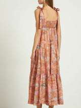 ZIMMERMANN Cira Tie Shoulder Midi Dress - Mocha Multi Flora Sz1 NZ10