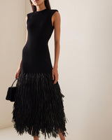 AJE Rushes Raffia Knit Midi Dress - Black SzS