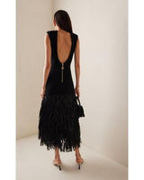 AJE Rushes Raffia Knit Midi Dress - Black SzS