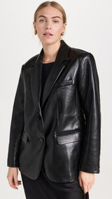 ANINE BING Faux Leather Blazer - Black SzL